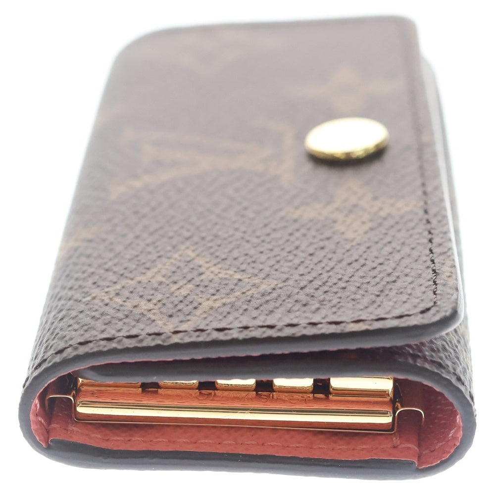 LOUIS VUITTON(ルイヴィトン) モノグラム ミュルティクレ 4 キーケース バッグチャーム キーリング ブラウン×ピンク レザー PVC M25906 ゴールド金具