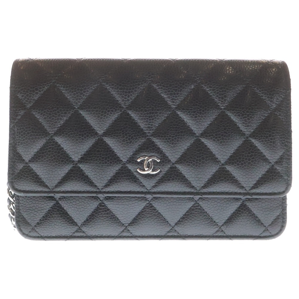 CHANEL(シャネル) ココマーク チェーンショルダーバッグ ショルダーウォレット ブラック キャビアスキン シルバー金具 レディース