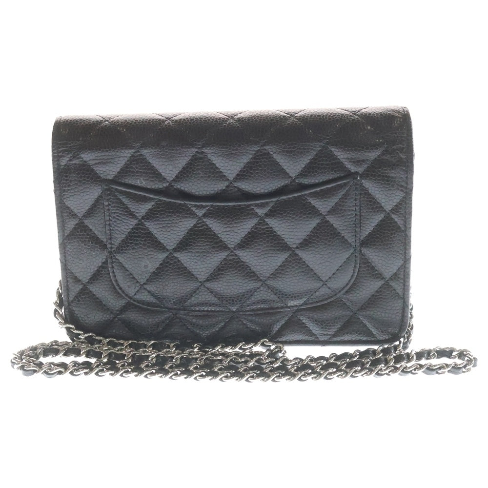 CHANEL(シャネル) ココマーク チェーンショルダーバッグ ショルダーウォレット ブラック キャビアスキン シルバー金具 レディース