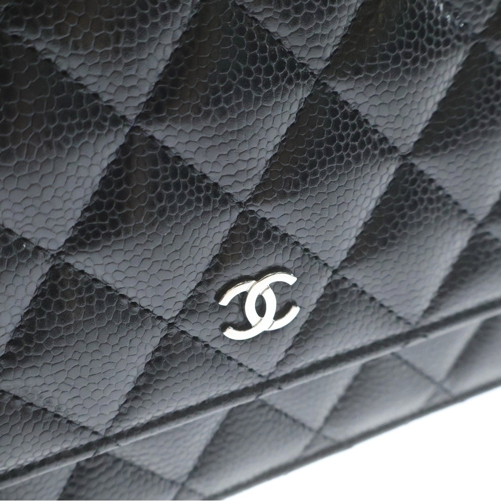 CHANEL(シャネル) ココマーク チェーンショルダーバッグ ショルダーウォレット ブラック キャビアスキン シルバー金具 レディース