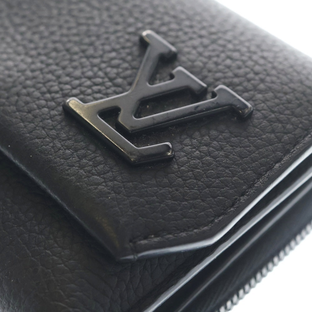 LOUIS VUITTON(ルイヴィトン) LVアエログラム ポルトフォイユ・パイロット コンパクトウォレット 三つ折り財布 コインケース ブラック レザー M81740 ブラック金具 レディース