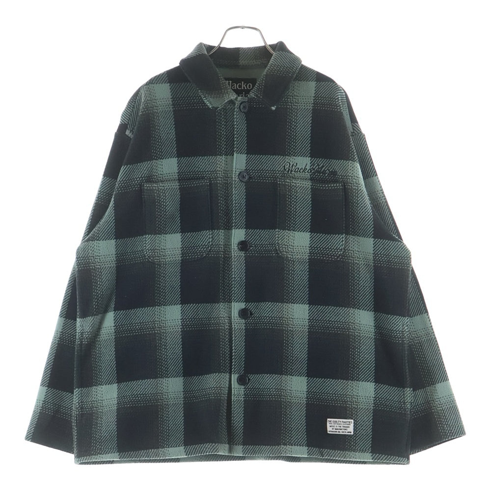 WACKO MARIA(ワコマリア) CHECK FLEECE SHIRT JACKET(TYPE-2) チェック総柄 ロゴ刺繍 フリース シャツジャケット グリーン