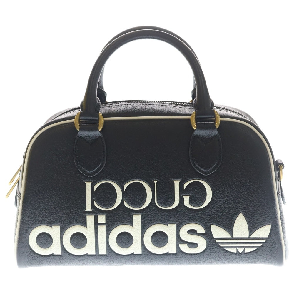 GUCCI(グッチ) ×adidas アディダス ミニダッフル レザー2WAY ハンド ショルダーバッグ ゴールド金具 ブラック 702397 レディース