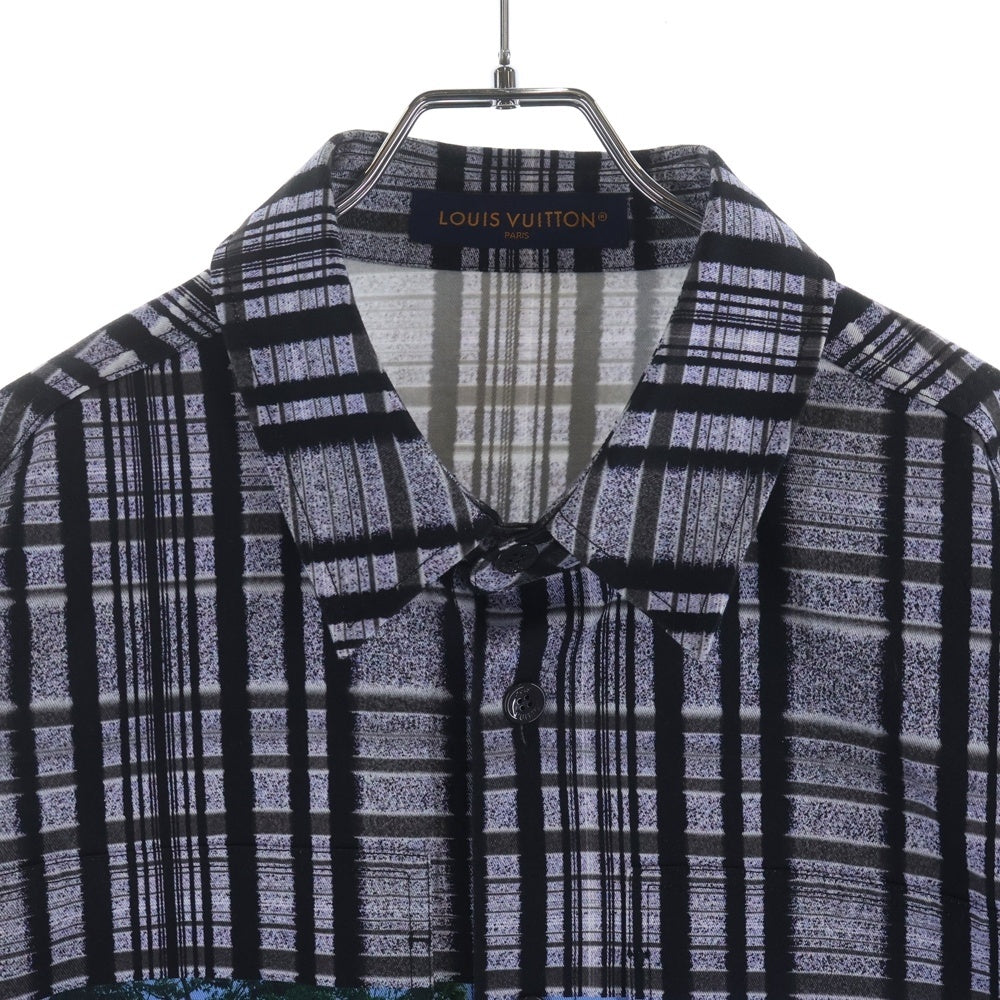 LOUIS VUITTON(ルイヴィトン) 23AW チェック柄 フォトグラフィックプリント オーバーサイズ 長袖 シャツジャケット グレー/ライトブルー RM232 BIC HPS69W
