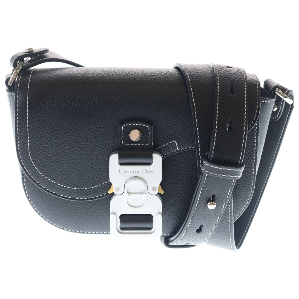 Christian Dior(クリスチャンディオール) サドル メッセンジャー ショルダーバッグ ミニバッグ ブラック レザー シルバー金具 レディース