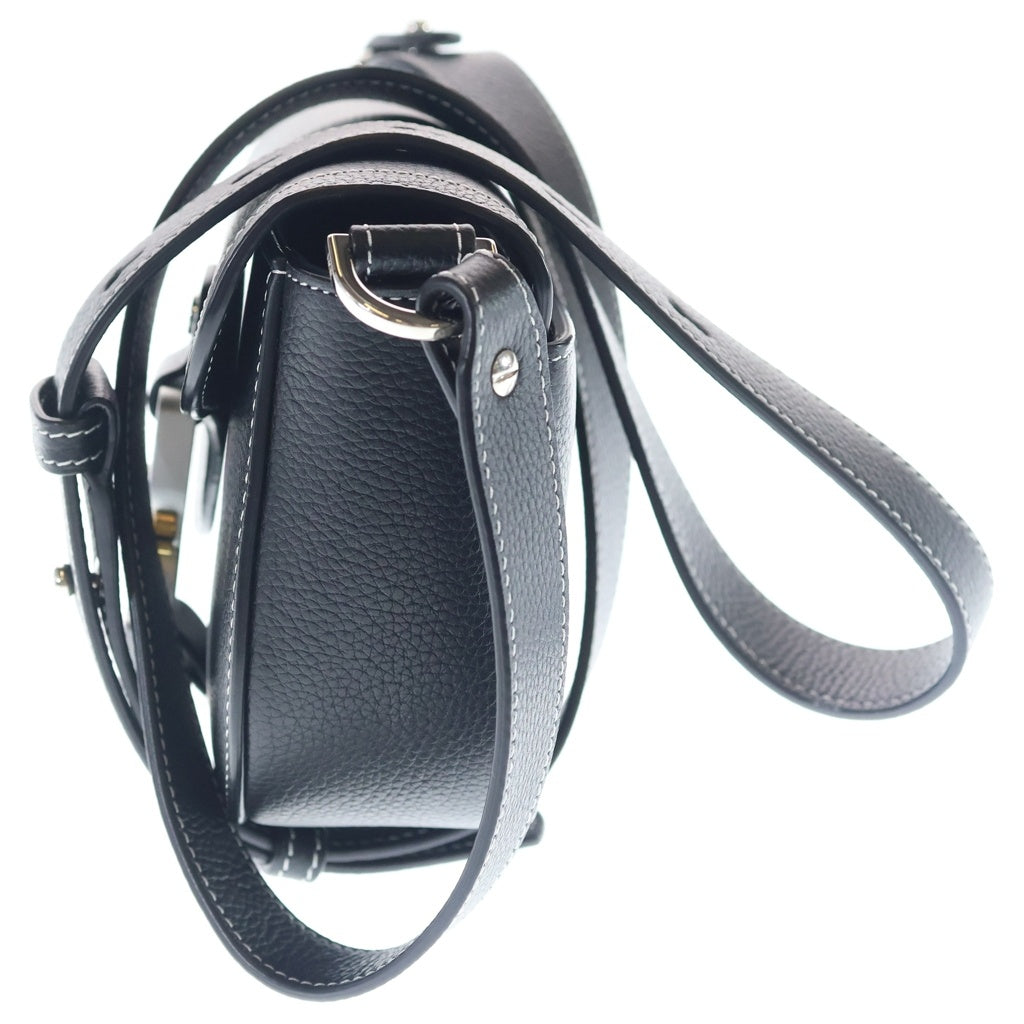 Christian Dior(クリスチャンディオール) サドル メッセンジャー ショルダーバッグ ミニバッグ ブラック レザー シルバー金具 レディース