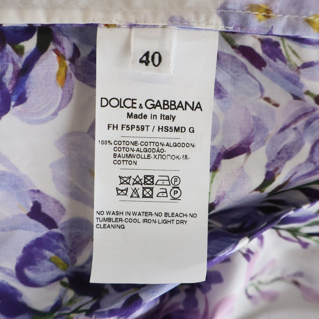 DOLCE & GABBANA(ドルチェアンドガッバーナ) ウィステリア 藤 フラワー総柄プリント 半袖シャツ ホワイト/パープル レディース F5P59T