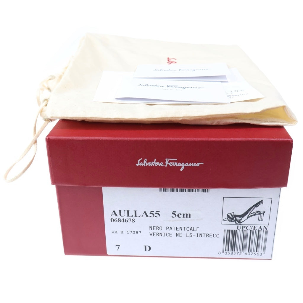 Salvatore Ferragamo(サルヴァトーレ フェラガモ) ヴァラリボン パテントレザー ポインテッドトゥ ヒール パンプス シューズ ブラック レディース
