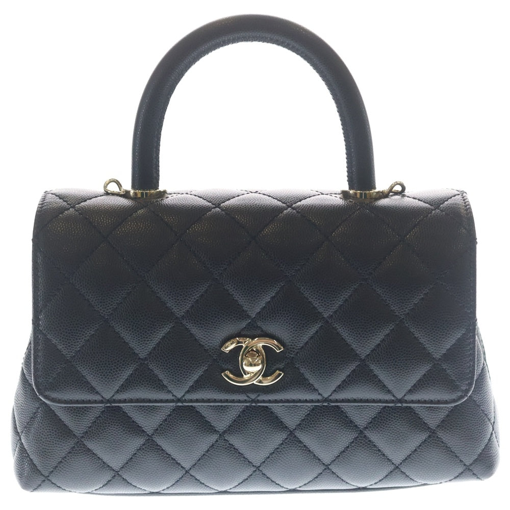 CHANEL(シャネル) ココハンドル24 XS ココマーク キャビアスキン 2WAY レザーハンドバッグ チェーンショルダーバッグ GD金具 ブラック A92990 レディース