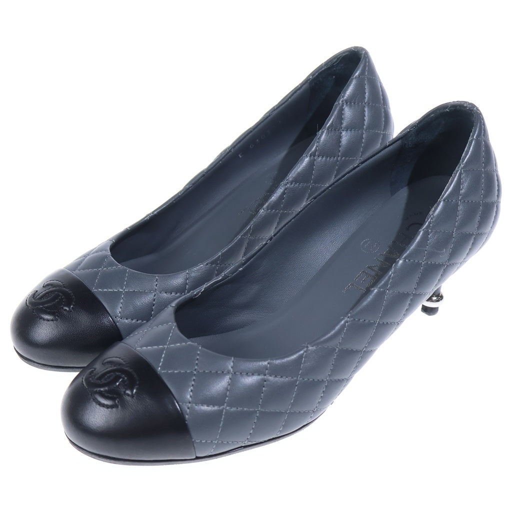 CHANEL(シャネル) マトラッセ ヒールパンプス グレー×ブラック 37 1/2 レディース
