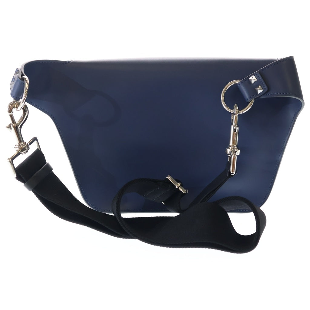 希少　ヴァレンティノ　ハンドバッグ　レザー　Vロゴ　金具　濃紺　レザー　本革 VALENTINO(ヴァレンティノ) ロゴ レザー ボディバッグ ウエストバッグ