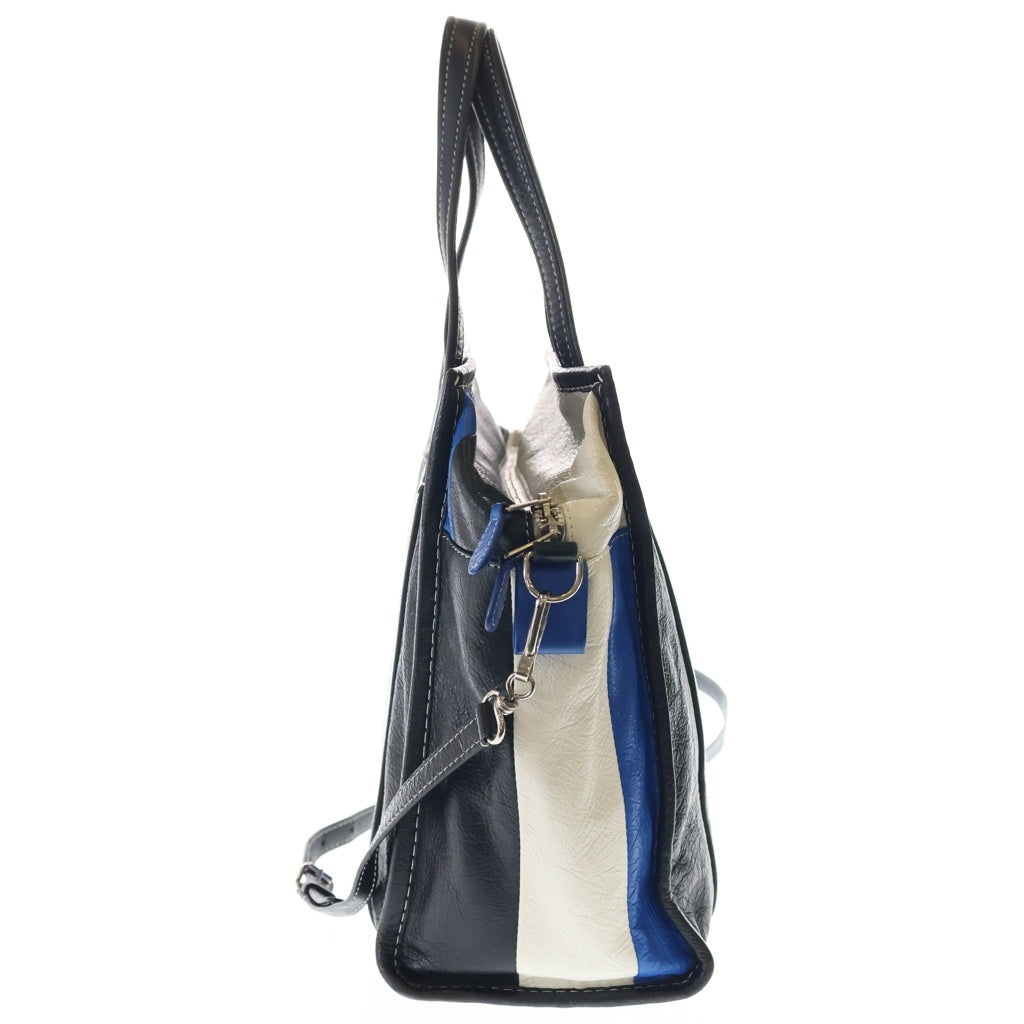 BALENCIAGA(バレンシアガ) バザール ショッパートートバッグ 2WAYバッグ ハンドバッグ ショルダーバッグ ブラック×ホワイト×ブルー レザー シルバー金具 レディース