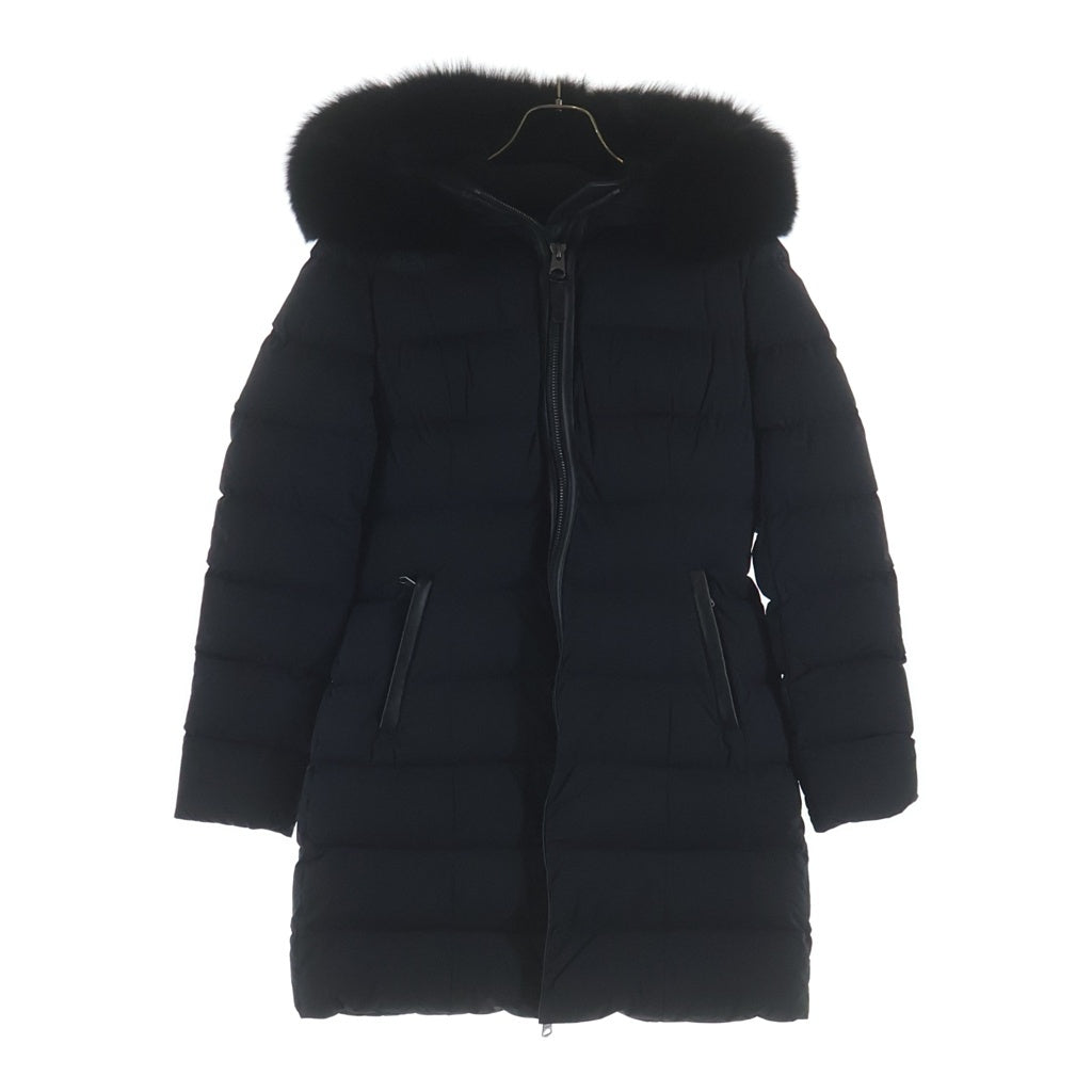 MACKAGE(マッカージュ) レザートリム ファーフーデッド ジップアップ ダウン ロングジャケット コート ブラック レディース 11332618-3A