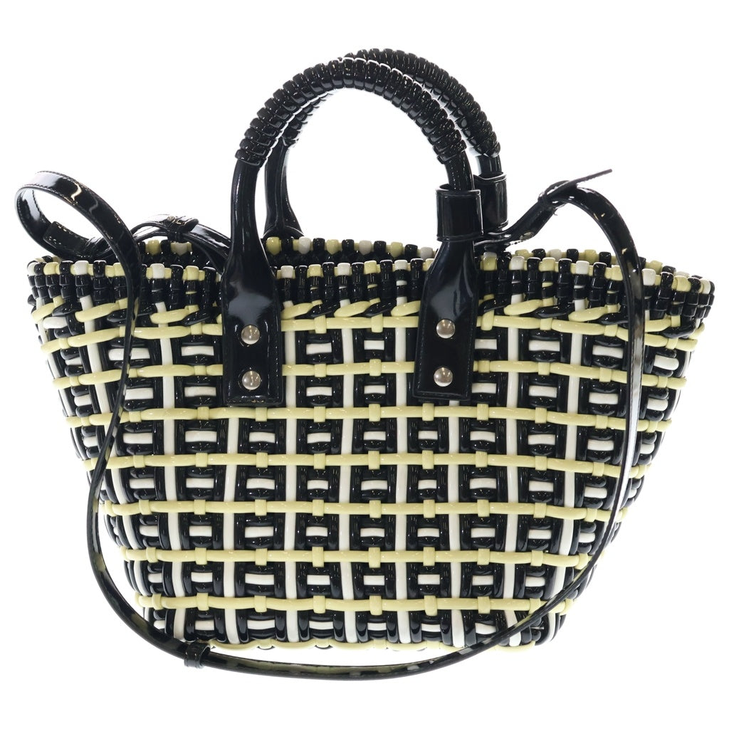 BALENCIAGA(バレンシアガ) ビストロXS バスケットバッグ 2WAYバッグ ハンドバッグ ショルダーバッグ ブラック×ホワイト マルチカラー シルバー金具 レディース