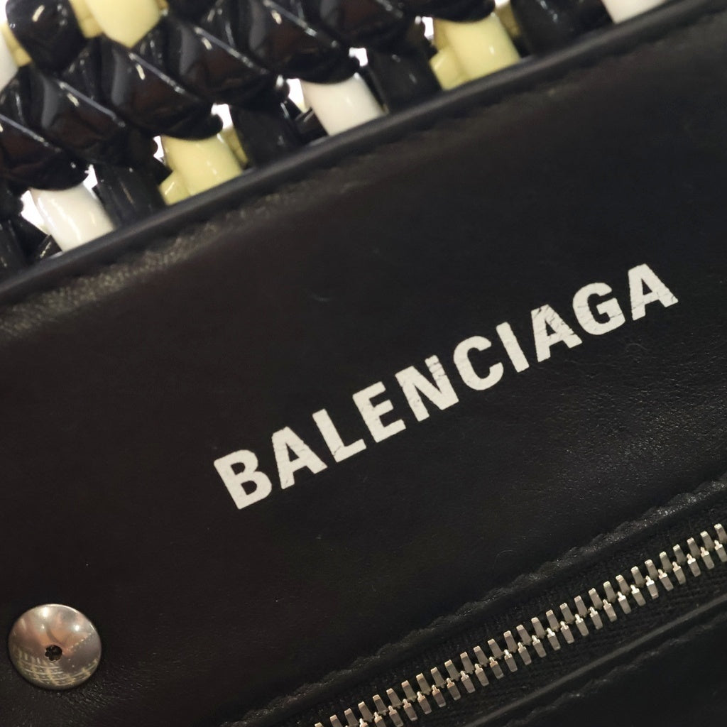 BALENCIAGA(バレンシアガ) ビストロXS バスケットバッグ 2WAYバッグ ハンドバッグ ショルダーバッグ ブラック×ホワイト マルチカラー シルバー金具 レディース
