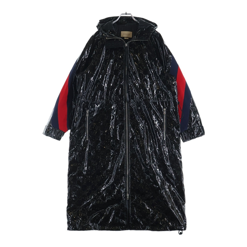 GUCCI(グッチ) GG パテント フーデッド ジップアップ コート ブラック 7717117