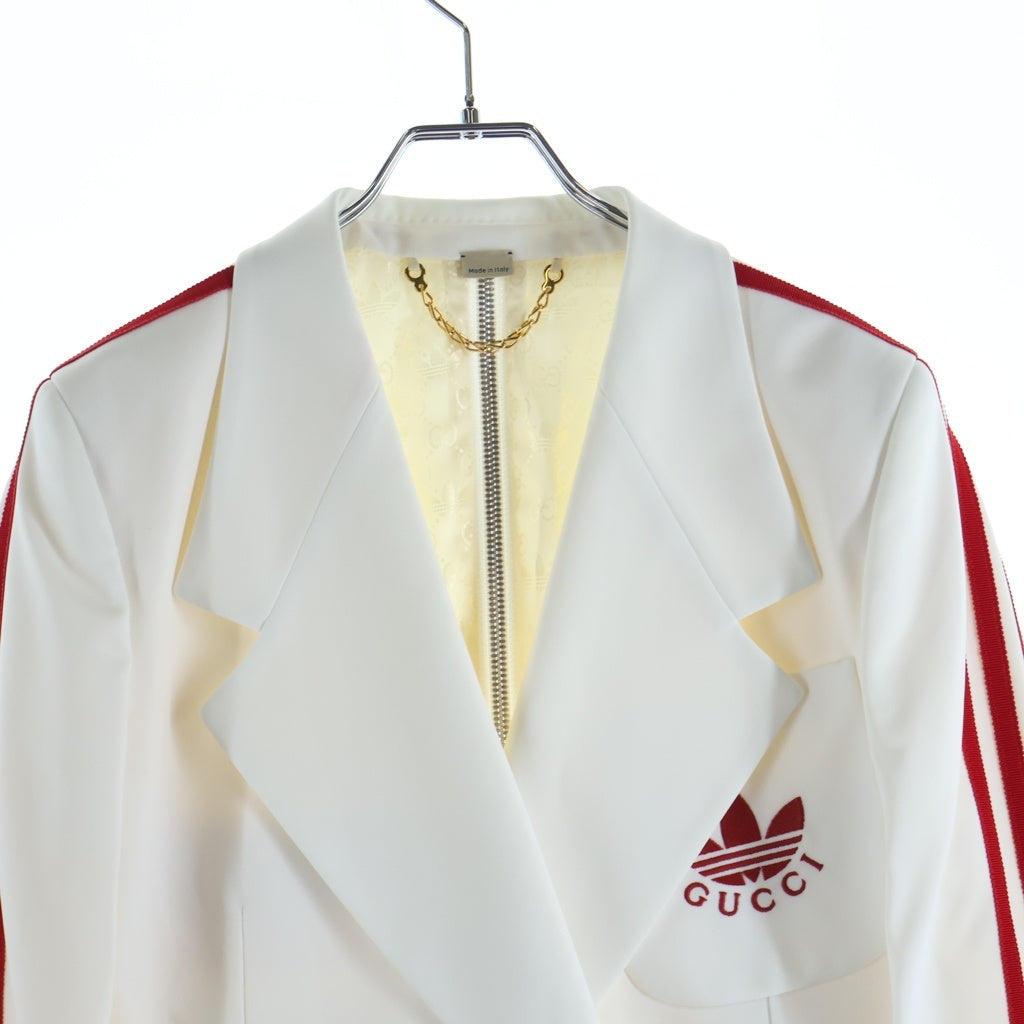 GUCCI(グッチ) ×adidas アディダス ロゴ刺繍 サイドライン ジャージー ダブルブレスト テーラードジャケット ホワイトレッド 712117