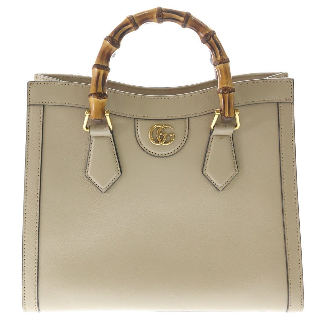 GUCCI(グッチ) ダイアナ バンブー GGマーモント レザー 2WAY ハンド ショルダーバッグ ゴールド金具 ベージュ レディース