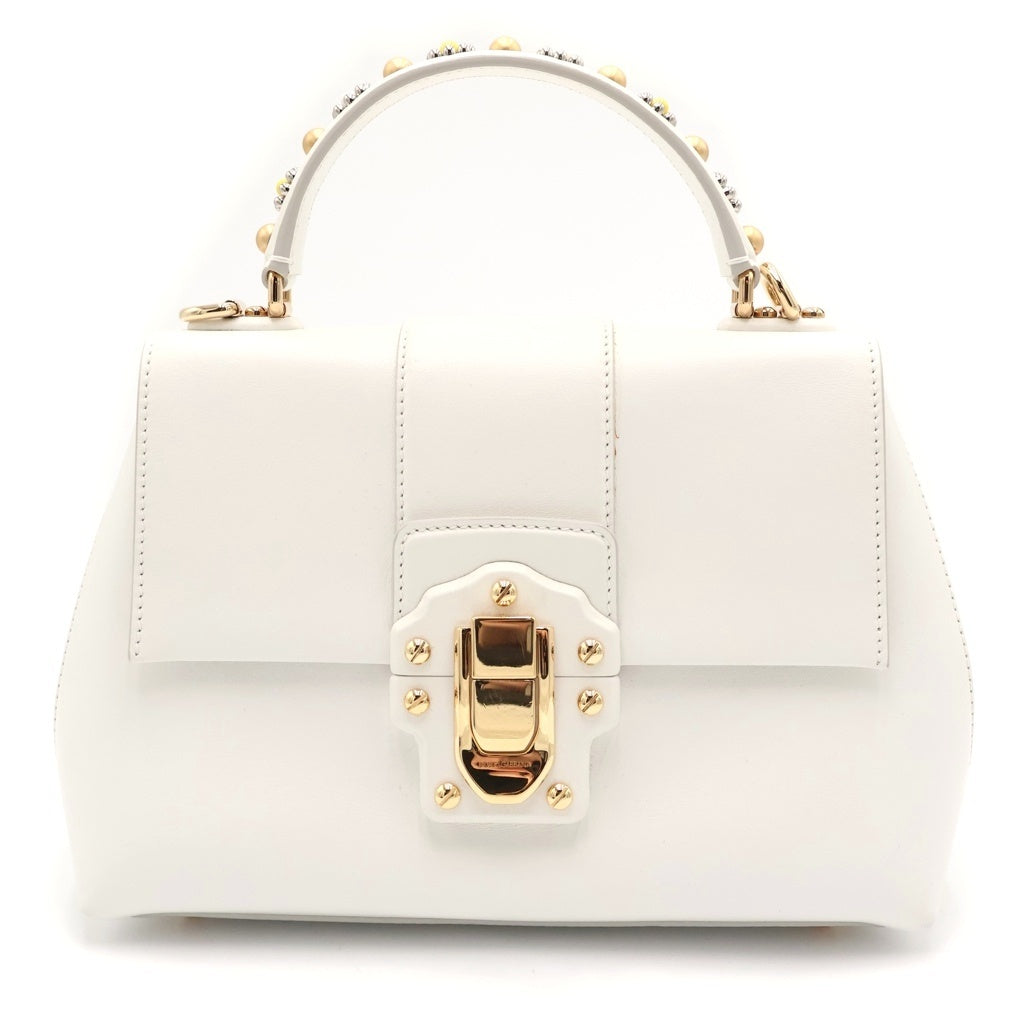 DOLCE & GABBANA(ドルチェアンドガッバーナ) ルシア ハンドバッグ ショルダーバッグ 2WAYバッグ ホワイト レザー ゴールド金具 レディース