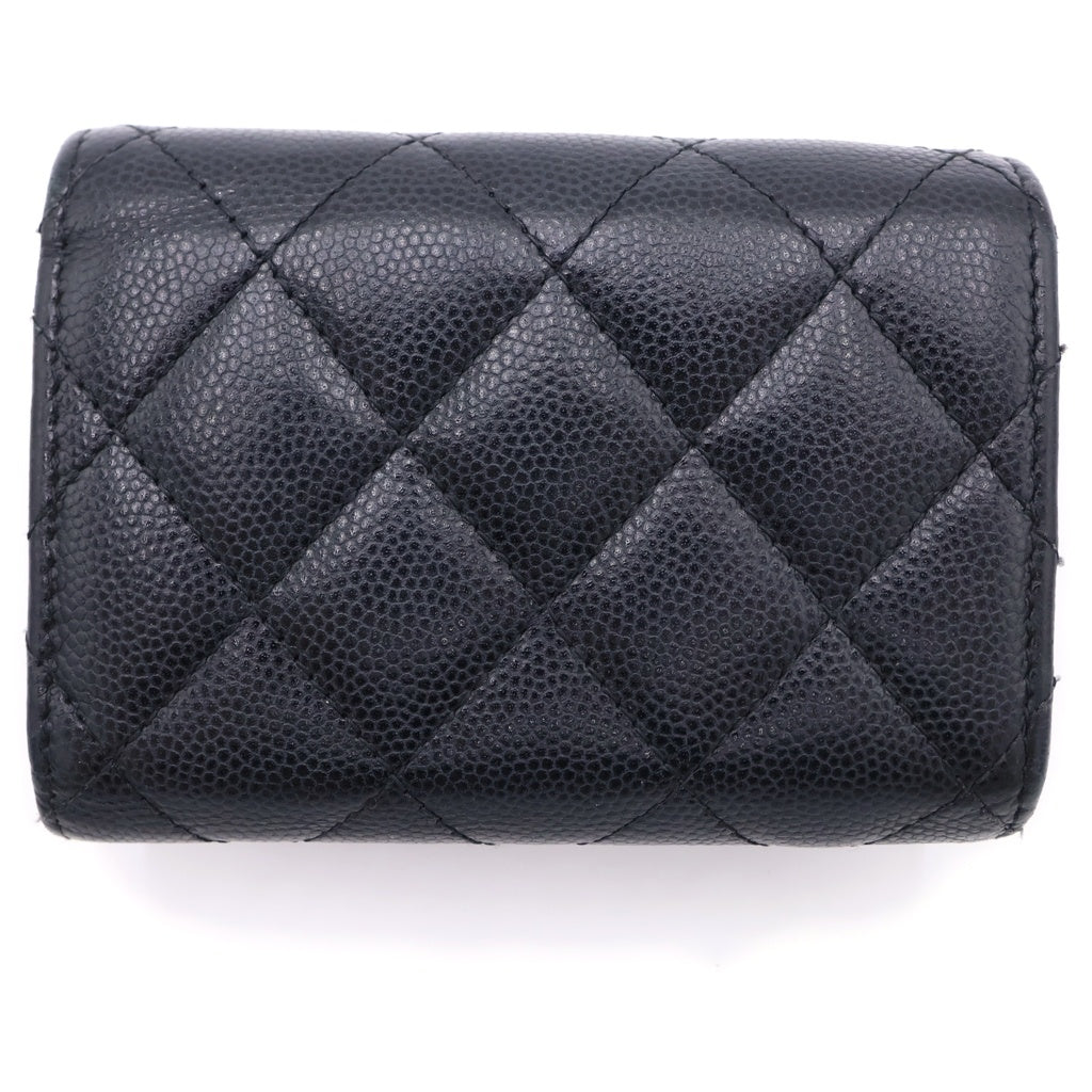 CHANEL(シャネル) ココマーク スペード×ハートチャーム 三つ折り財布 コンパクトウォレット コインケース ブラック キャビア ゴールド金具 レディース