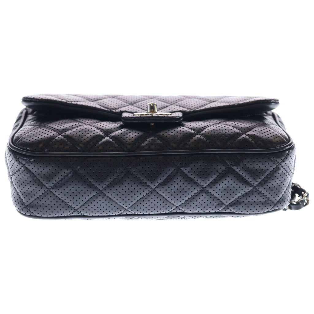 CHANEL(シャネル) マトラッセ25 パンチングレザー シングルフラップ Wチェーン ショルダーバッグ シルバー金具 ブラック 19番台 レディース