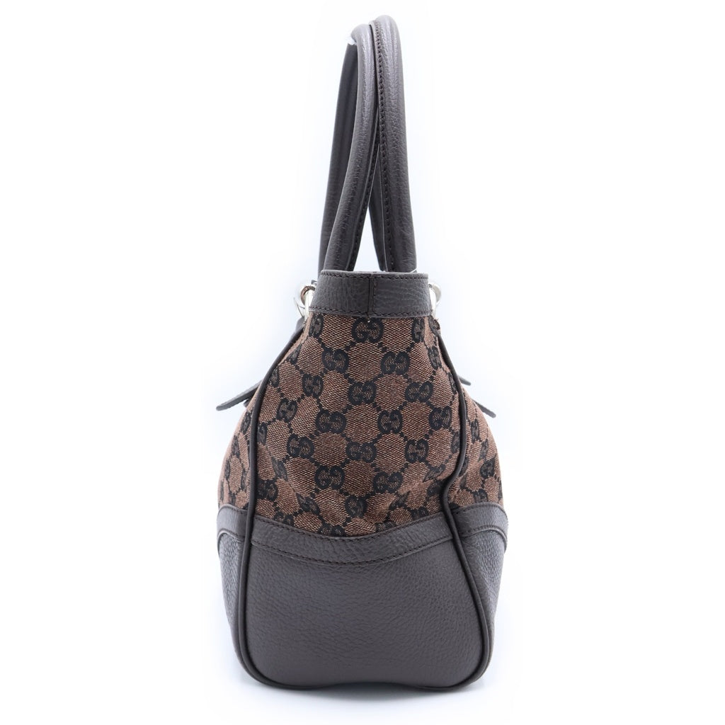 GUCCI(グッチ) GGキャンパス トートバッグ ハンドバッグ ブラウン レザー×キャンバス 289716 シルバー金具 レディース