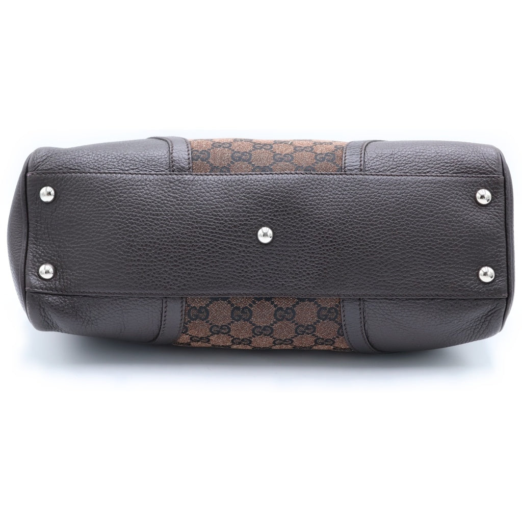 GUCCI(グッチ) GGキャンパス トートバッグ ハンドバッグ ブラウン レザー×キャンバス 289716 シルバー金具 レディース