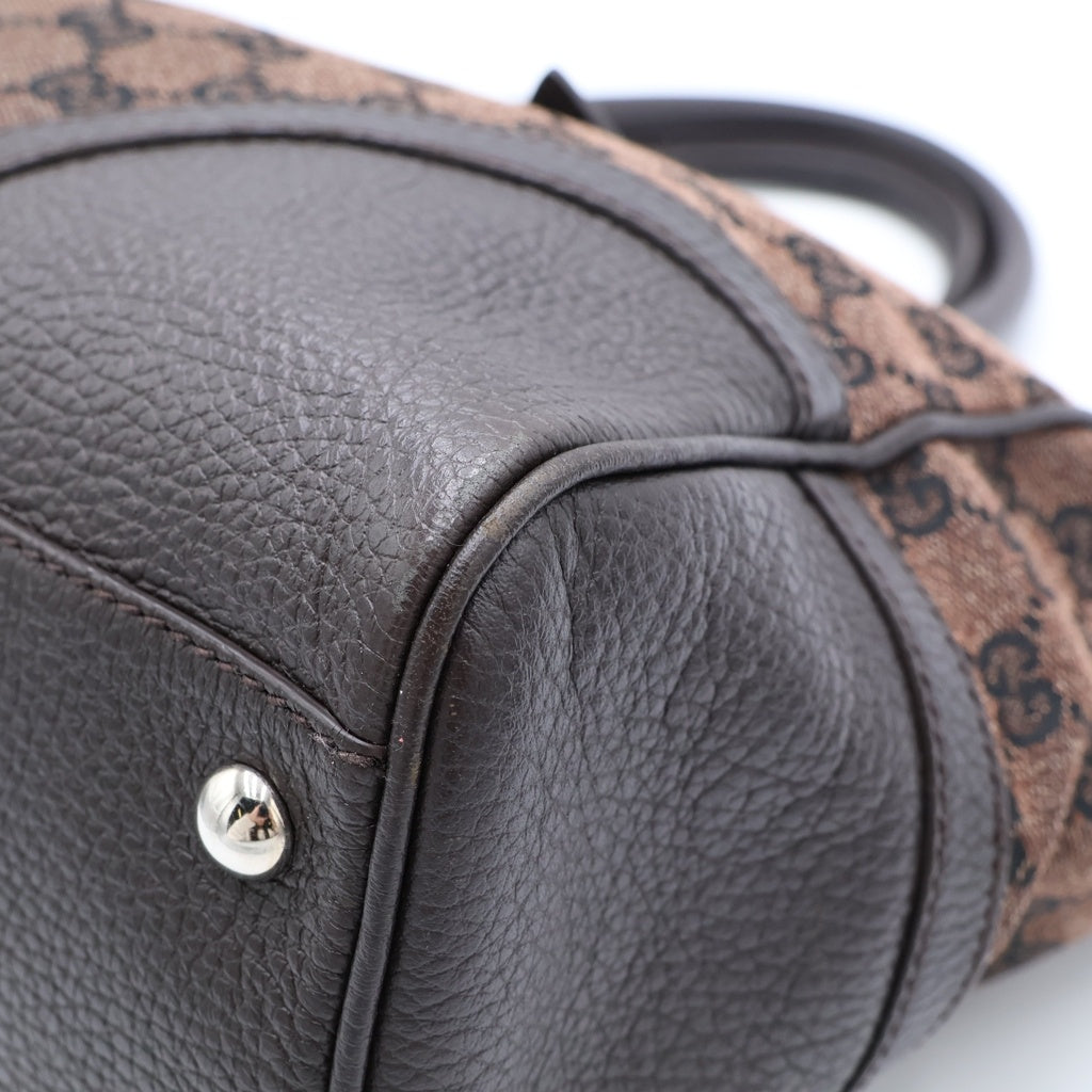 GUCCI(グッチ) GGキャンパス トートバッグ ハンドバッグ ブラウン レザー×キャンバス 289716 シルバー金具 レディース