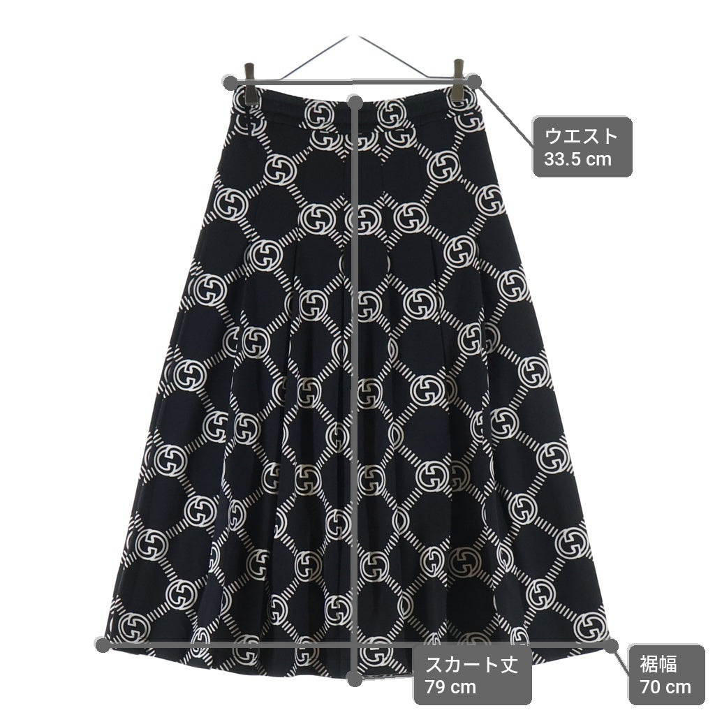 GUCCI(グッチ) インターロッキングG 総柄プリント ロング フレア スカート ブラック レディース 681273