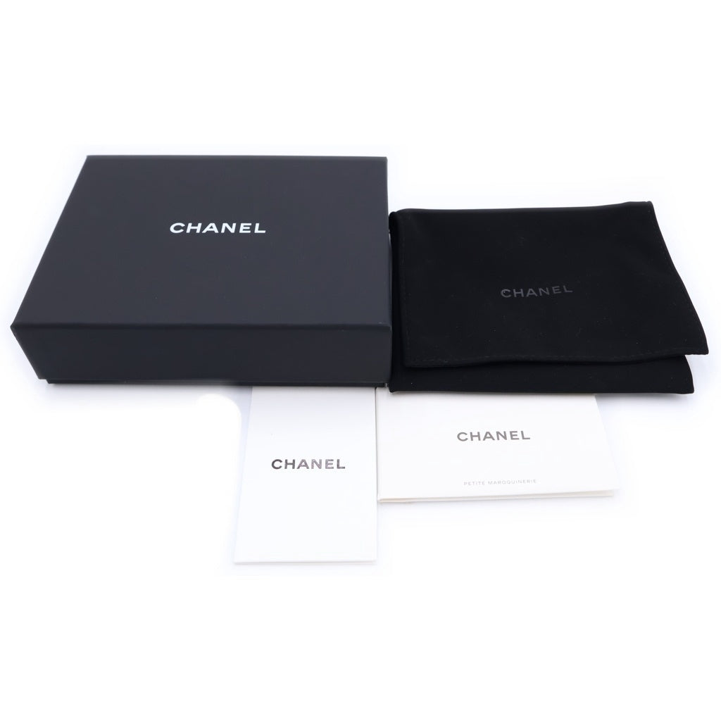 CHANEL(シャネル) ココマーク ラインストーン 三つ折り財布 コンパクトウォレット コインケース ブラック ラムスキン ゴールド金具 レディース