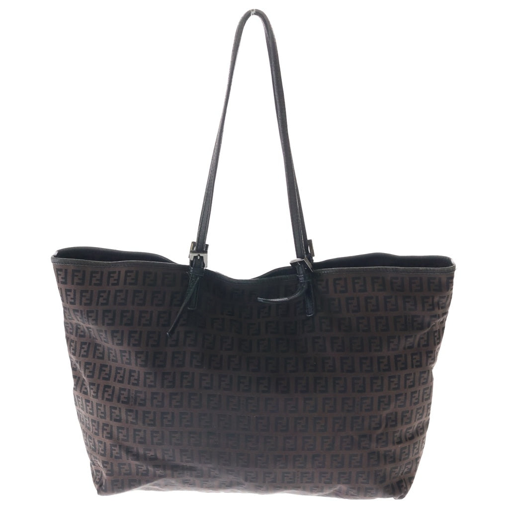 FENDI(フェンディ) ズッカ トートバッグ ハンドバッグ ブラウン×ブラック レザー×キャンバス ブラック金具 レディース
