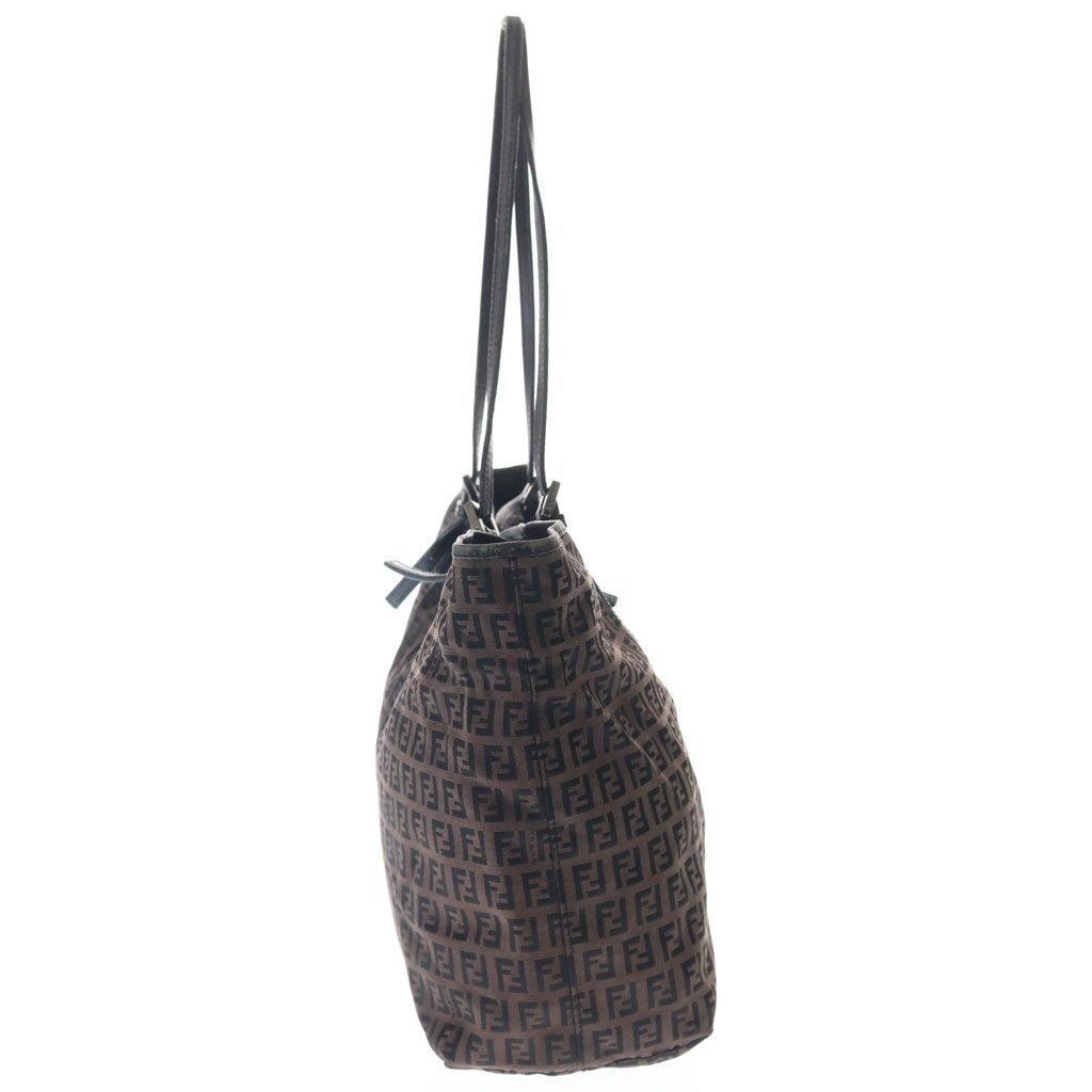 FENDI(フェンディ) ズッカ トートバッグ ハンドバッグ ブラウン×ブラック レザー×キャンバス ブラック金具 レディース