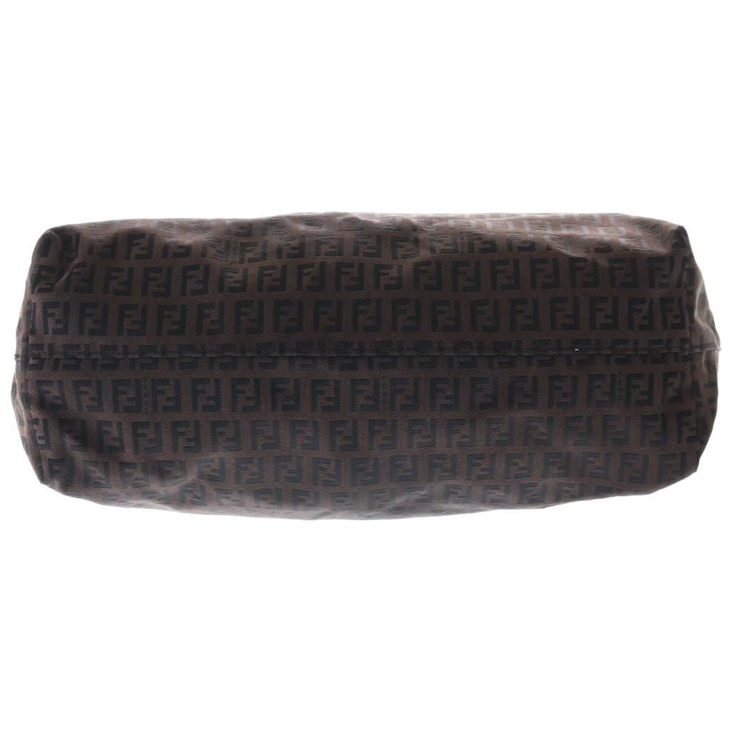 FENDI(フェンディ) ズッカ トートバッグ ハンドバッグ ブラウン×ブラック レザー×キャンバス ブラック金具 レディース