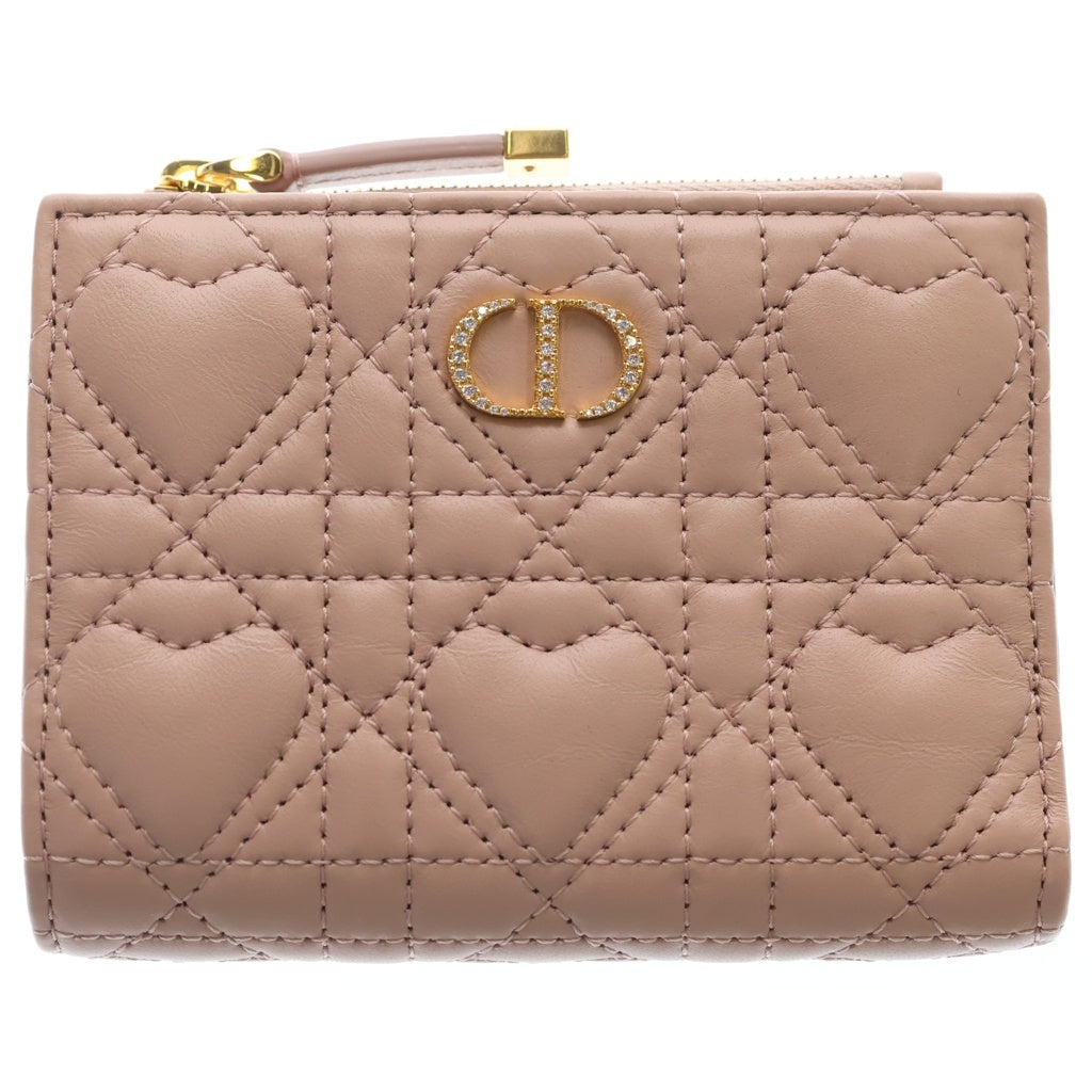 Christian Dior(クリスチャンディオール) ハート カナージュ ラムスキン レザー ラインストーン コンパクトウォレット 二つ折り財布 S4206UJNH_M42P ピンク レディース