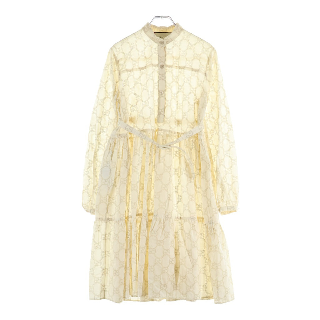 GUCCI(グッチ) GGイングリッシュ エンブロイダリー アイボリー 長袖ワンピース 38 576824 レディース