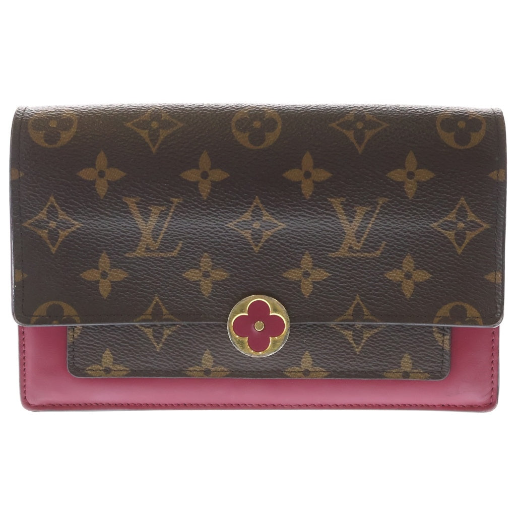 LOUIS VUITTON(ルイヴィトン) モノグラム ポルトフォイユフロールチェーン PVCレザー ショルダーバッグ ブラウン/フーシャ M69578 レディース