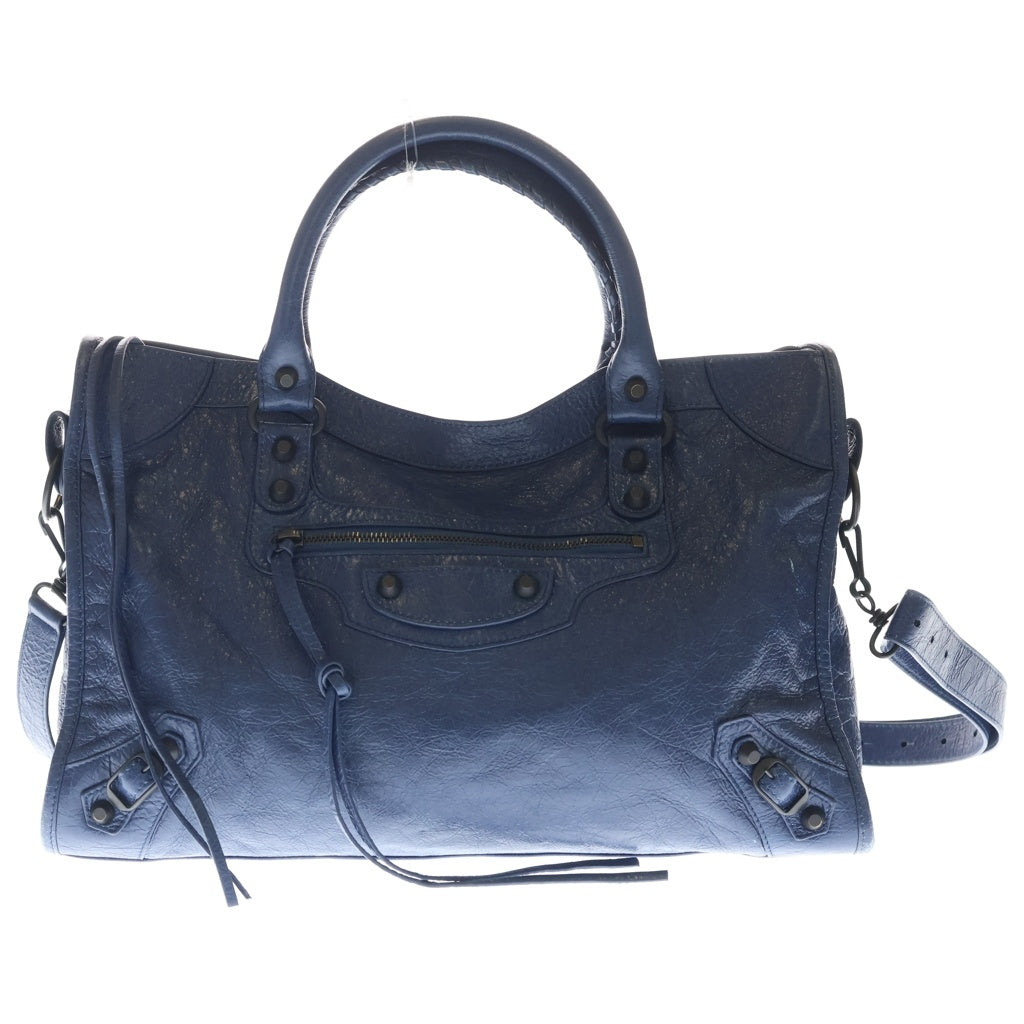BALENCIAGA(バレンシアガ) ル シティ ミディアム ハンドバッグ ショルダーバッグ 2WAYバッグ ブルー レザー ゴールド金具 レディース