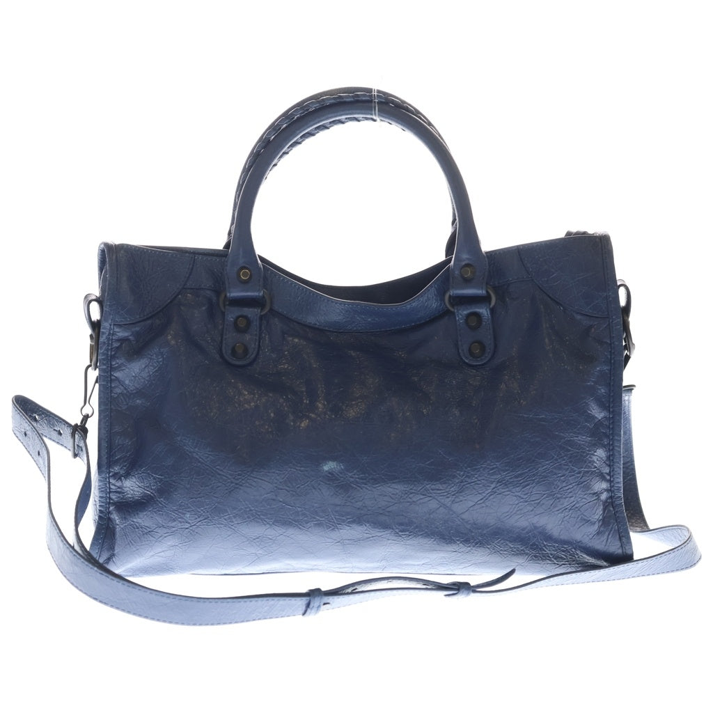 BALENCIAGA(バレンシアガ) ル シティ ミディアム ハンドバッグ ショルダーバッグ 2WAYバッグ ブルー レザー ゴールド金具 レディース