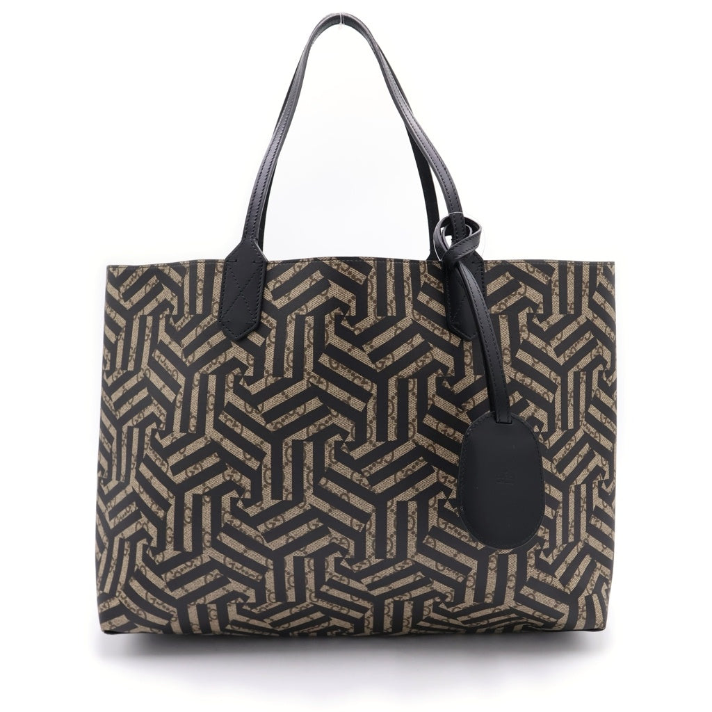 GUCCI(グッチ) GGカレイド リバーシブルトートバッグ PVCレザー/レザー ハンドバッグ ショルダーバッグ ブラック/ベージュ 368568 レディース