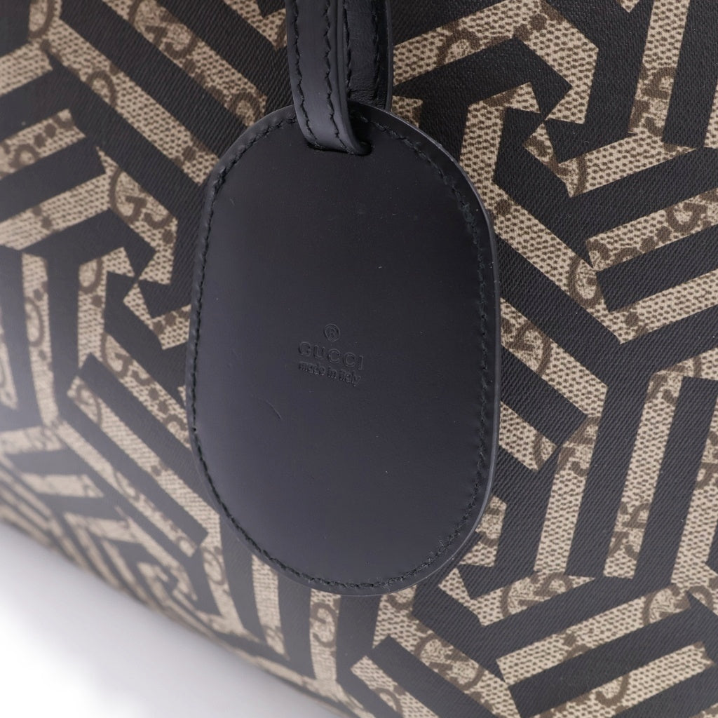 GUCCI(グッチ) GGカレイド リバーシブルトートバッグ PVCレザー/レザー ハンドバッグ ショルダーバッグ ブラック/ベージュ 368568 レディース