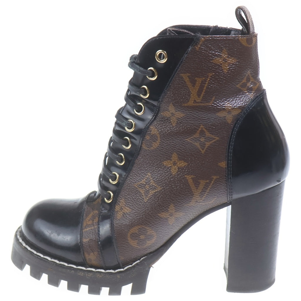 LOUIS VUITTON(ルイヴィトン) モノグラム スタートレイル ライン ショート アンクルブーツ ヒール レザー ゴールド金具 ブラウン レディース