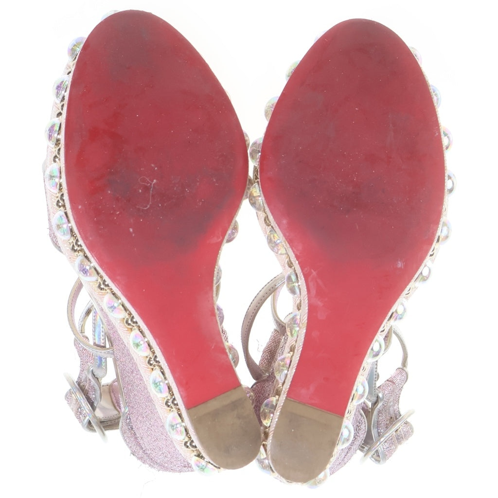 CHRISTIAN LOUBOUTIN(クリスチャンルブタン) グリッター ウェッジソール パールサンダル ヒール ラメ フェイクパール シルバー ピンク レディース