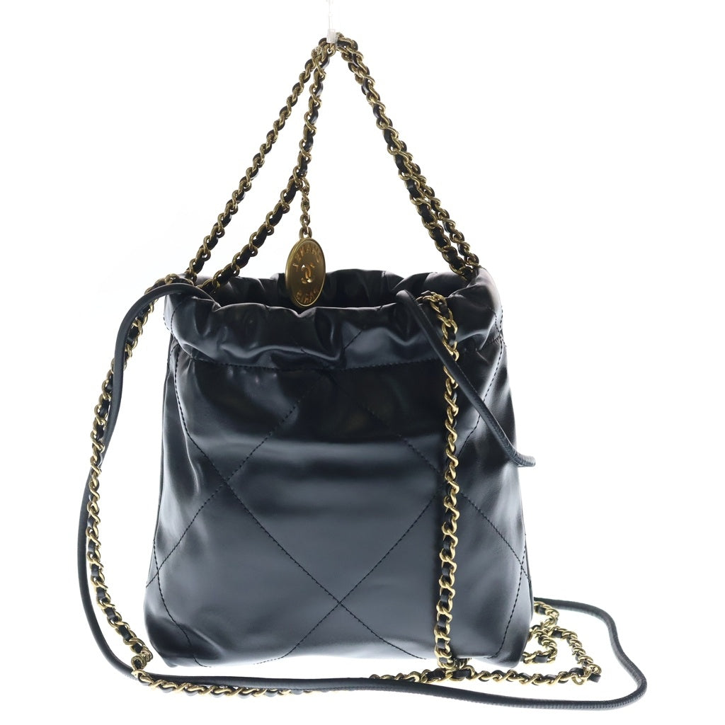 CHANEL(シャネル) シャネル22 ミニ カーフスキン ゴールド金具 チェーン ショルダーバッグ ブラック プレート レディース