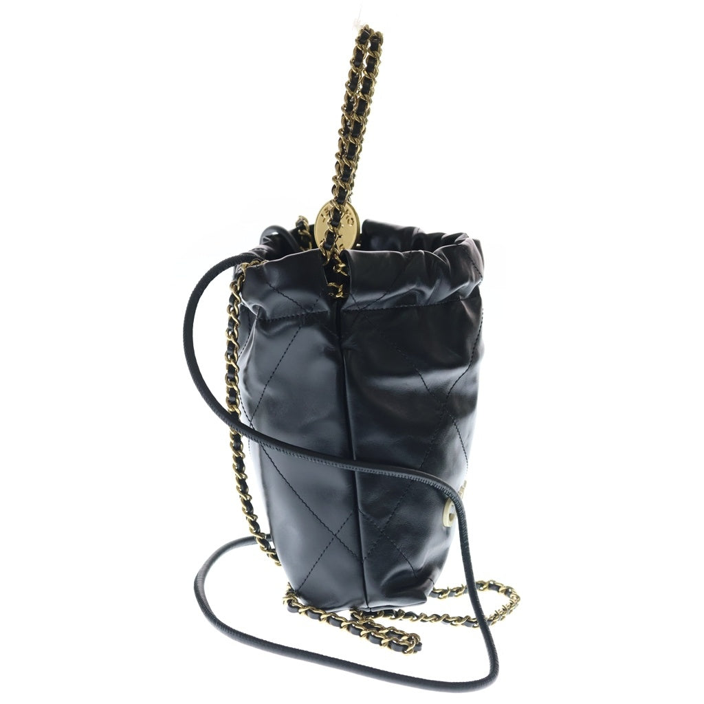 CHANEL(シャネル) シャネル22 ミニ カーフスキン ゴールド金具 チェーン ショルダーバッグ ブラック プレート レディース