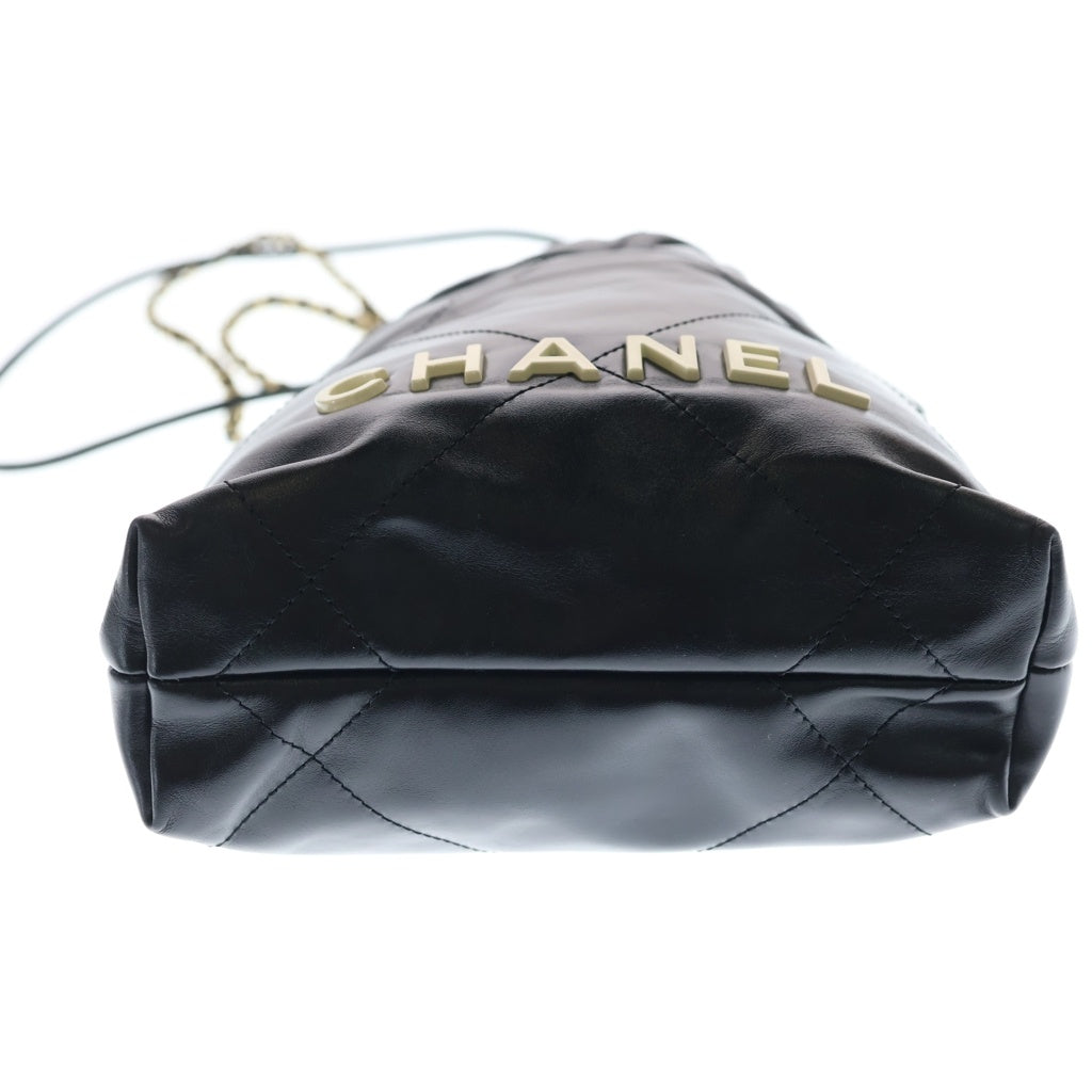 CHANEL(シャネル) シャネル22 ミニ カーフスキン ゴールド金具 チェーン ショルダーバッグ ブラック プレート レディース