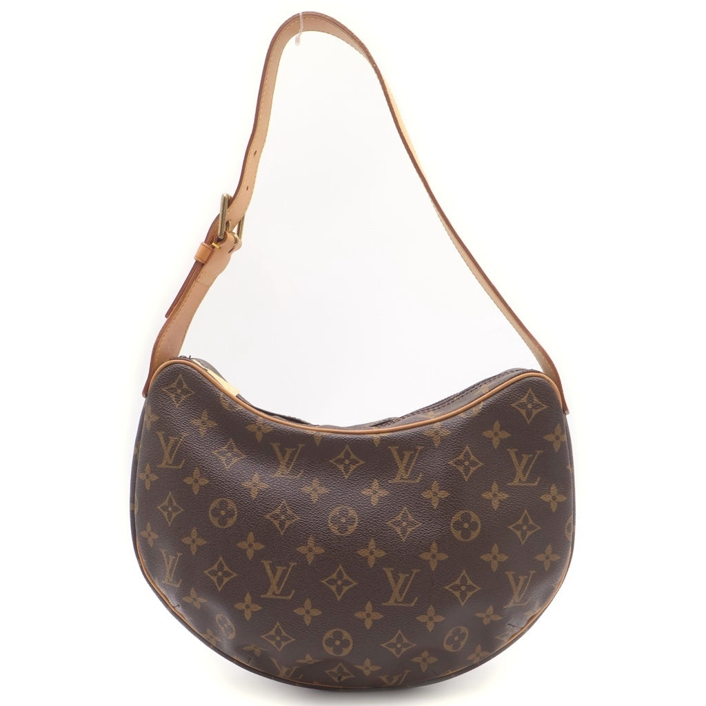 LOUIS VUITTON(ルイヴィトン) モノグラム クロワッサンMM ショルダーバッグ ブラウン レザー×PVC M51512 ゴールド金具 レディース
