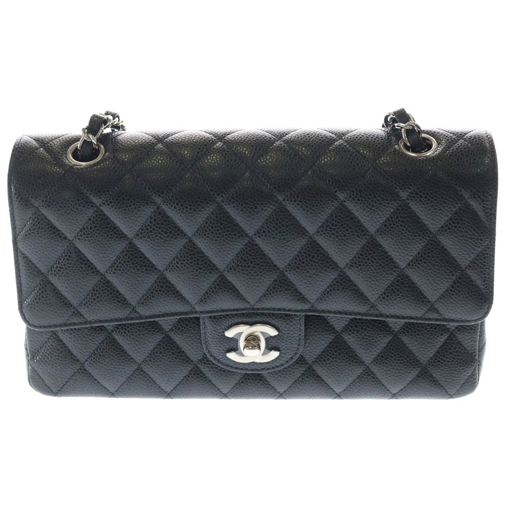 CHANEL(シャネル) マトラッセ25 黒 キャビアスキン Wフラップ SV金具 25番台 A01112 レディース