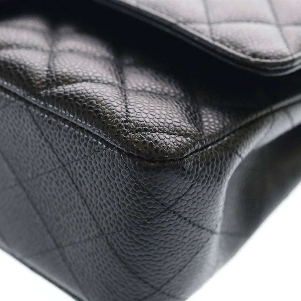 CHANEL(シャネル) マトラッセ25 黒 キャビアスキン Wフラップ SV金具 25番台 A01112 レディース