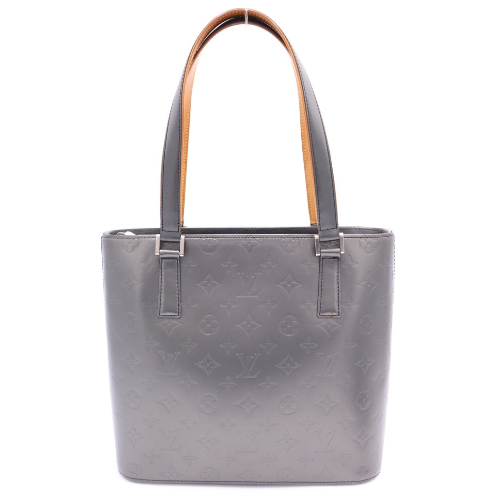 LOUIS VUITTON(ルイヴィトン) モノグラム マット ストックトン ミニトートバッグ ハンドバッグ ダークグレー×ブラウン レザー M55112 シルバー金具 レディース