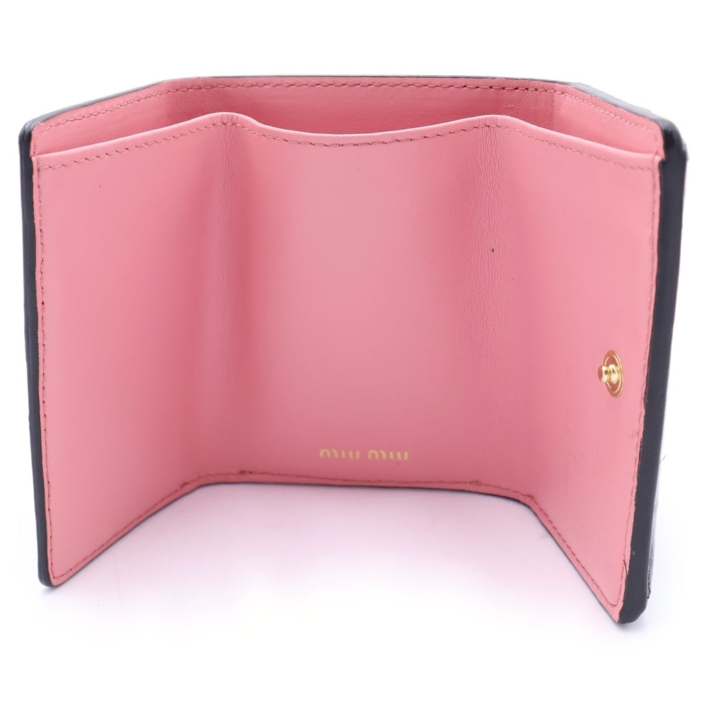 miumiu(ミュウミュウ) クロコ型押し 三つ折り財布 ミニウォレット コンパクト ロゴ レザー ブラック 5MH021 レディース